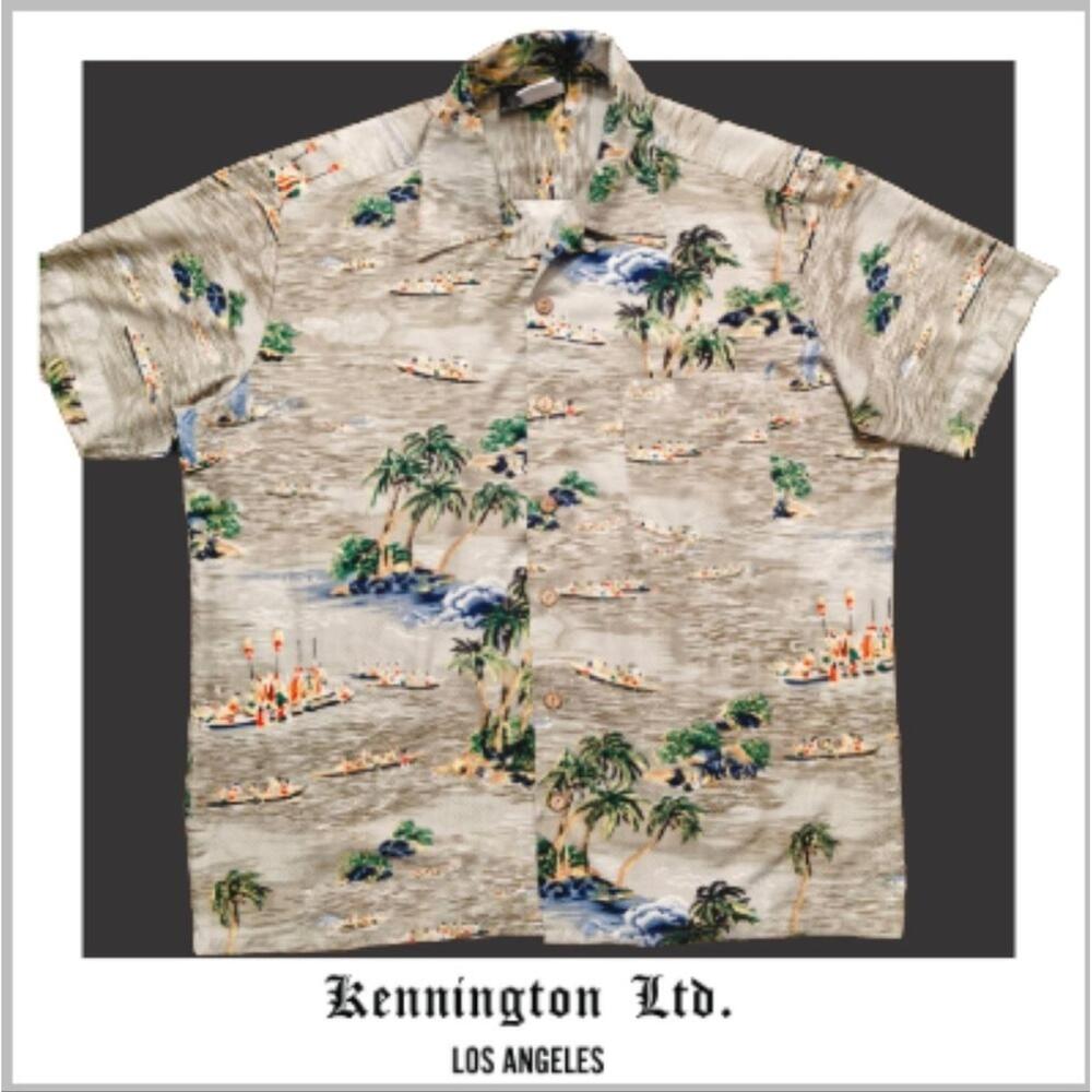 Men's kennigton Hawaiian casual-button down‎ shirt | beige | Sz: L